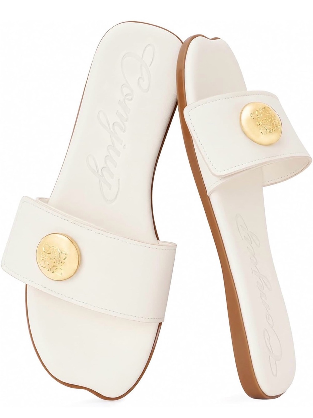 Women's Metal Button Flat Slide Sandals